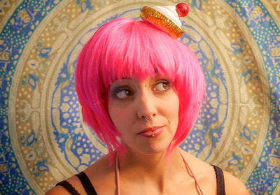 Fine Art photographer David Lee Black portrait of Lola Sugarbottom, cup cake girl, pink hair, nose ring. 